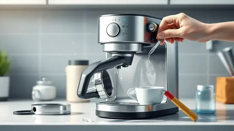 Ilustração conceitual da limpeza e manutenção da cafeteira elétrica