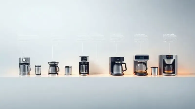 Linha do tempo conceitual mostrando evolução dos eletrodomésticos e cafeteiras no mercado brasileiro
