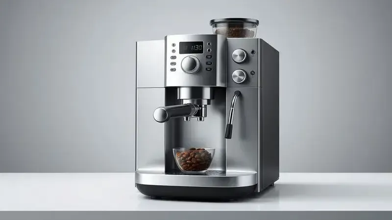 Máquina automática de café com moedor de grãos integrado - ilustração conceitual do funcionamento