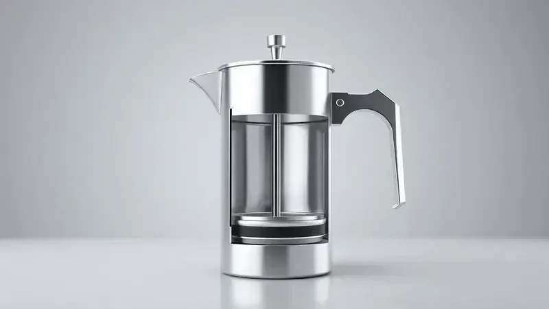 Ilustração conceitual da estrutura em alumínio resistente de cafeteira italiana mostrando durabilidade do material