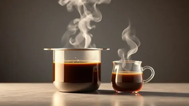 Ilustração do método de banho-maria para preservar o aroma do café, com panela de água quente e recipiente