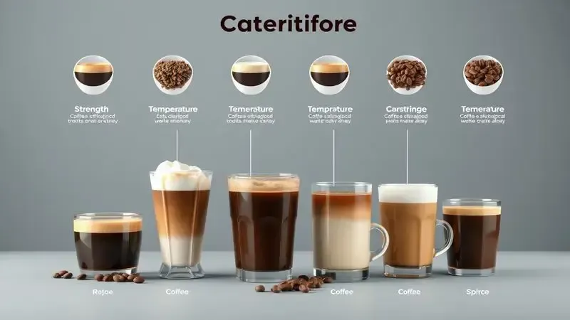 Ilustração conceitual de métodos personalizados de preparo de café com diferentes intensidades e temperaturas