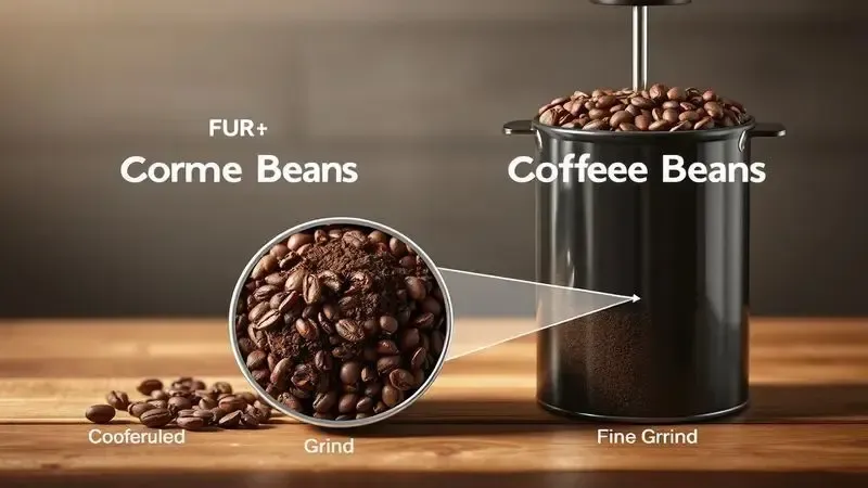 Comparação visual entre grãos de café moídos grosso versus fino para prensa francesa.