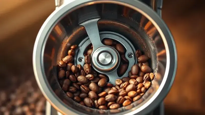 Ilustração 3D realista do mecanismo interno de um moedor cônico de café em aço inoxidável em corte transversal.
