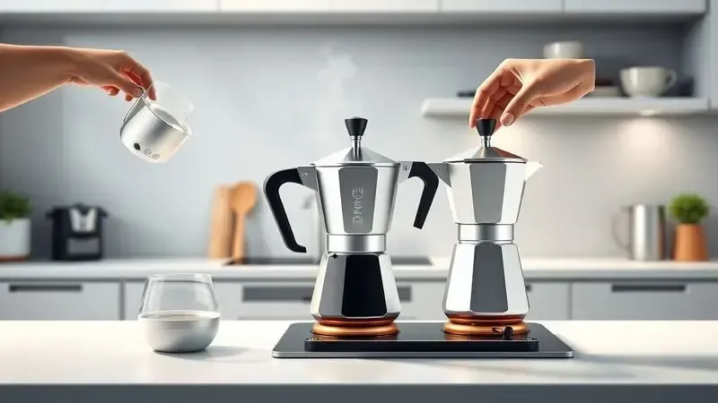 Sequência ilustrativa dos passos para preparar café perfeito na cafeteira italiana