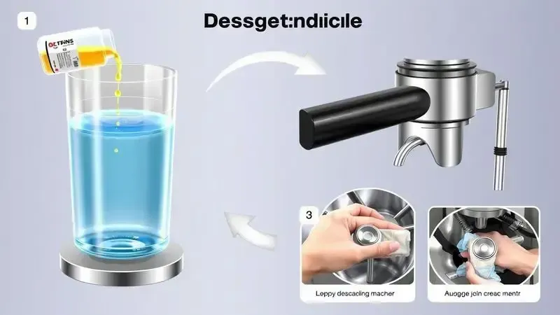 Processo passo a passo de descalcificação e limpeza profunda de máquina de café