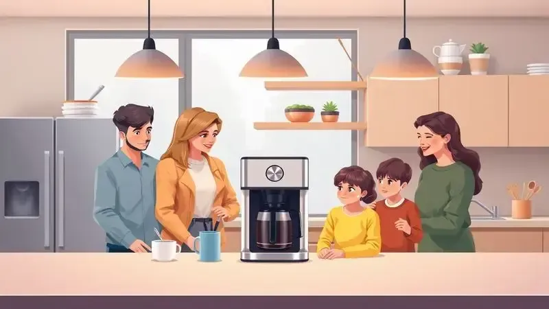 Cena conceitual ilustrando diferentes perfis de usuários para quem uma cafeteira moderna é indicada