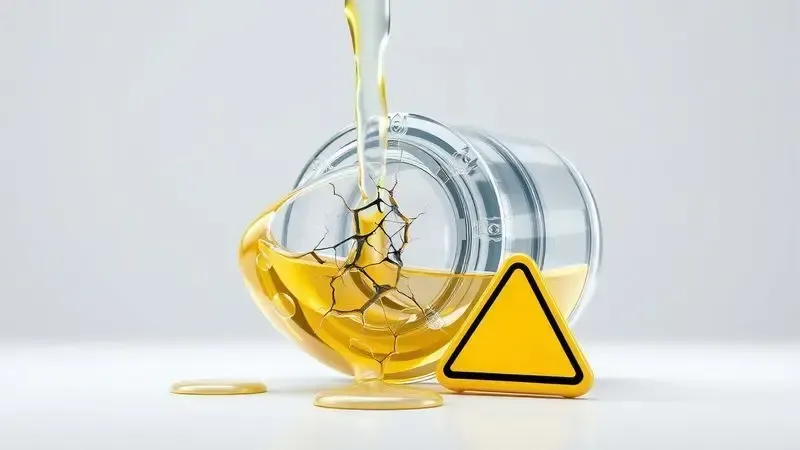 Ilustração conceitual dos danos que o vinagre pode causar aos componentes internos de uma cafeteira, com símbolo de alerta.
