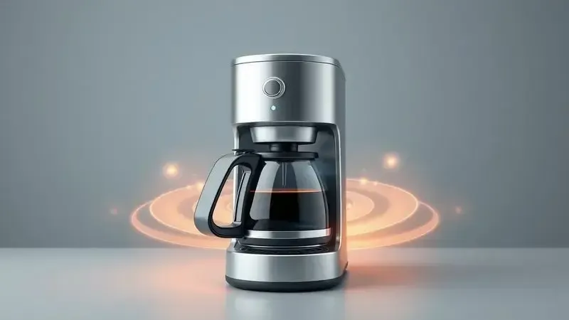 Ilustração conceitual de potência e eficiência energética de cafeteira elétrica.