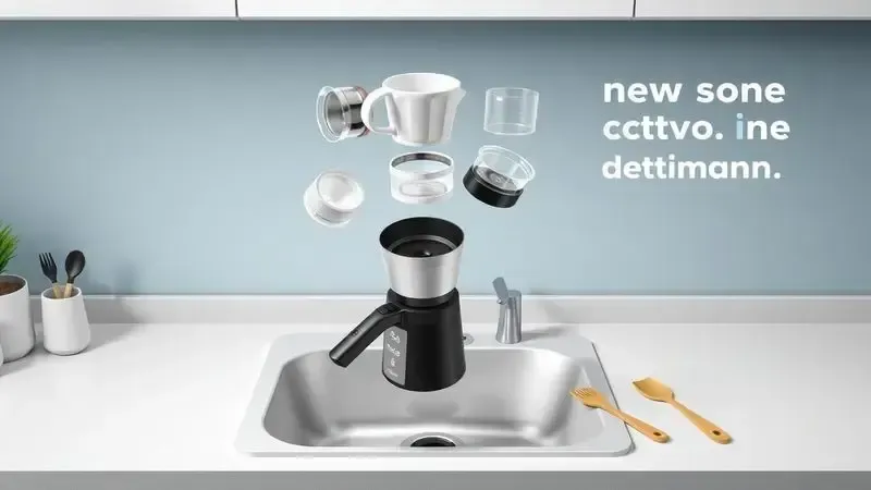 Ilustração conceitual da praticidade de manutenção e limpeza de uma cafeteira no dia a dia