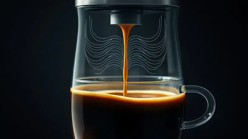 Ilustração conceitual do processo de extração de café com ênfase na pressão e formação da crema.