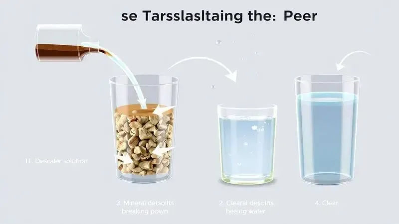 Ilustração conceitual do processo de descalcificação passo a passo para cafeteiras de filtro e gotejamento.