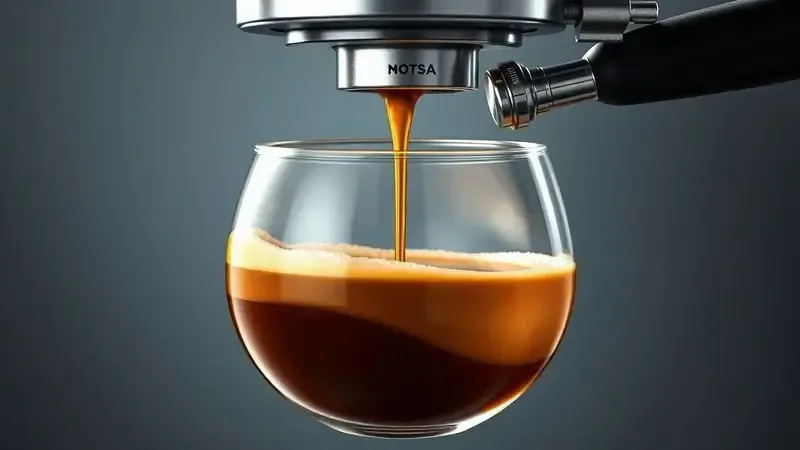 Ilustração artística do processo de extração de café mostrando formação de crema e qualidade da bebida