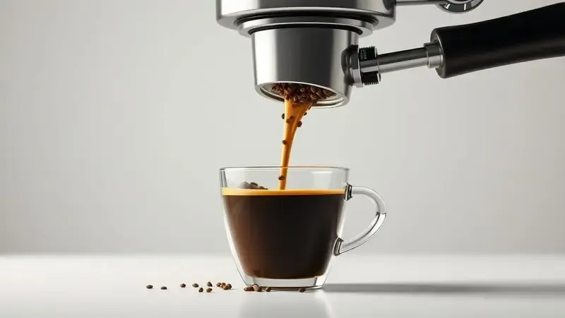 Processo conceitual de extração de espresso perfeito com grãos fluindo e café cremoso