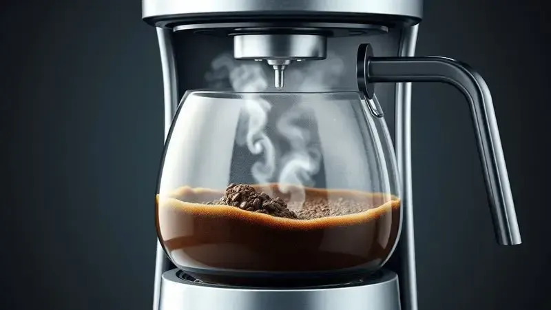 Ilustração realista do processo de filtração por percolação em cafeteira italiana elétrica
