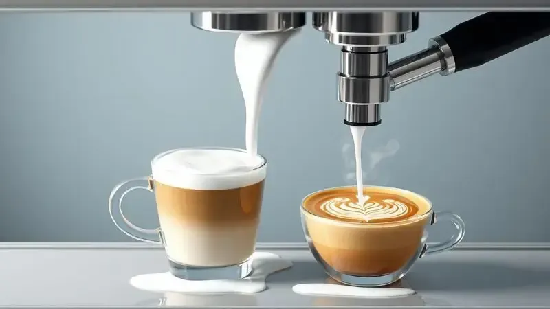 Ilustração do processo de vaporização de leite para preparo de cappuccinos e cafés com leite