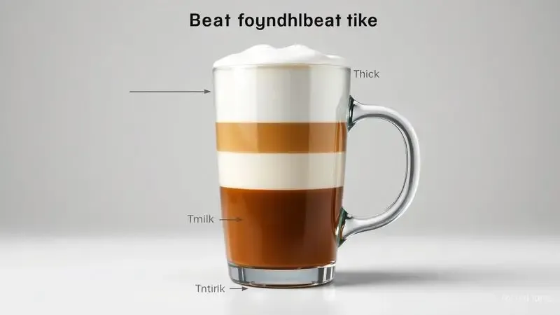Diagrama ilustrativo dos três terços perfeitos de um cappuccino autêntico: espresso, leite e espuma.