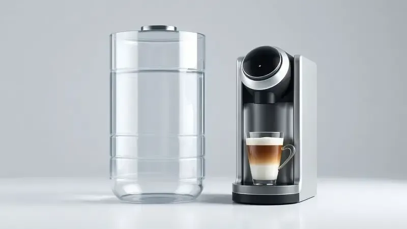 Ilustração conceitual do reservatório de água grande e transparente de uma cafeteira de cápsulas.