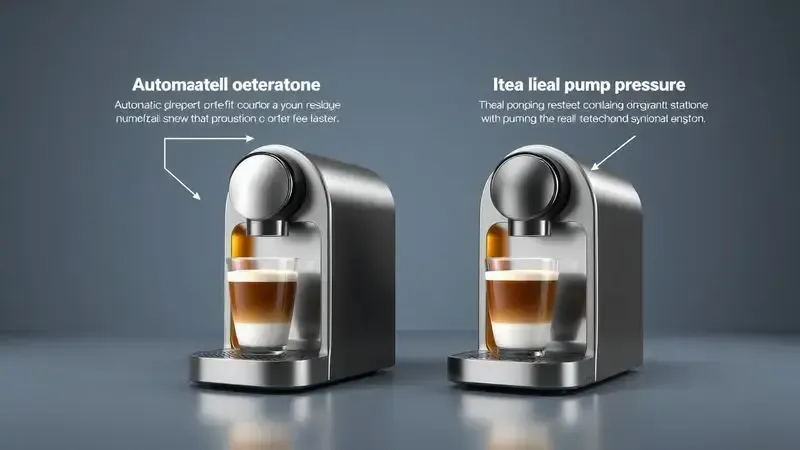 Representação conceitual das semelhanças entre cafeteiras automáticas com foco em pressão ideal e operação prática