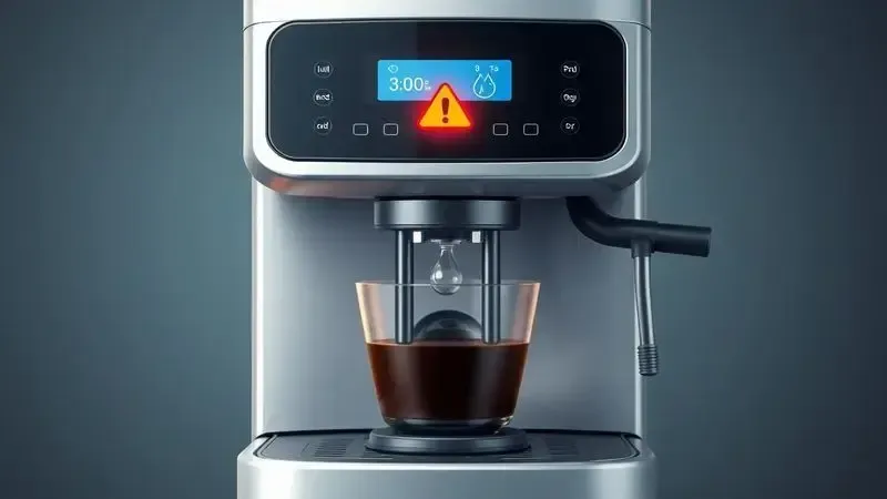 Sinais de alerta em máquina de café com luz laranja e fluxo irregular