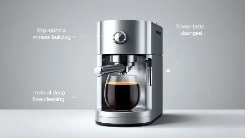 Ilustração conceitual mostrando sinais de que uma cafeteira precisa de limpeza profunda