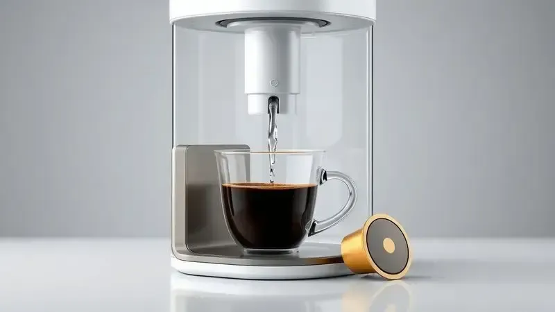 Ilustração conceitual do sistema de extração Delta Q mostrando como as cápsulas compatíveis funcionam no processo de preparo do café.