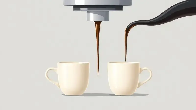 Ilustração digital conceitual de duas xícaras sendo servidas simultaneamente por uma única cafeteira