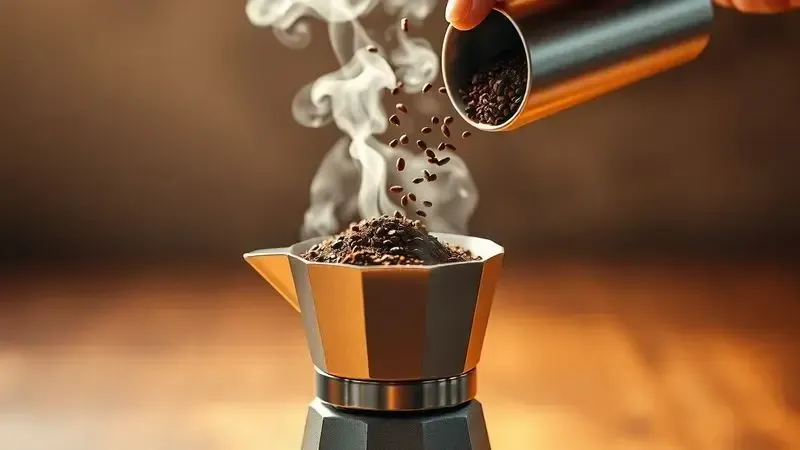 Ilustração conceitual da técnica italiana de preparo de café com cafeteira moka e vapor subindo