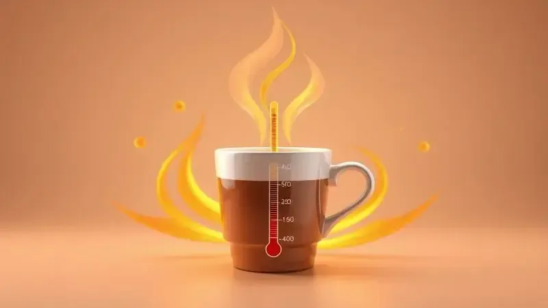 Ilustração conceitual da temperatura ideal para o café e aquecimento de xícaras.