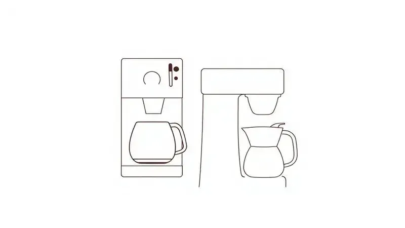 Ilustração conceitual com silhuetas estilizadas dos principais tipos de cafeteiras: expresso, filtro, cápsula e italiana.