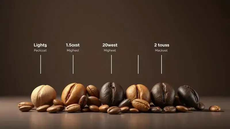 Ilustração conceitual mostrando diferentes níveis de torra do café do claro ao escuro