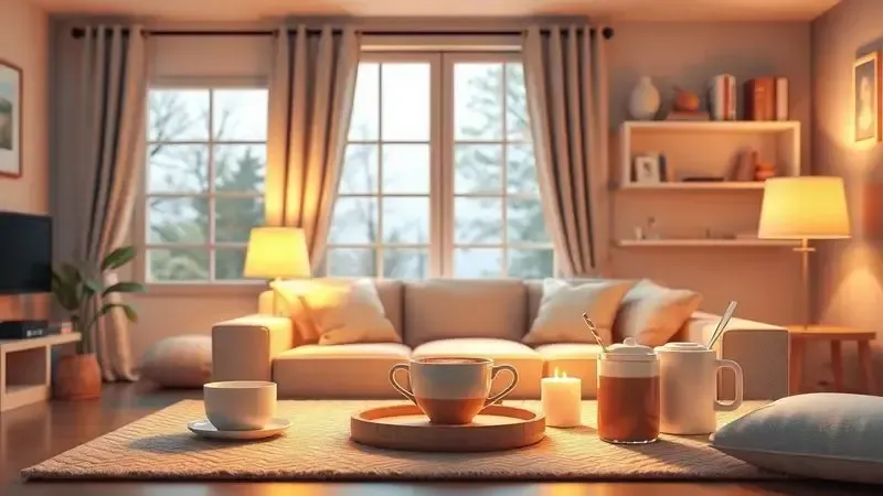Cena ilustrativa de momentos de conforto em casa com bebidas quentes preparadas na cafeteira