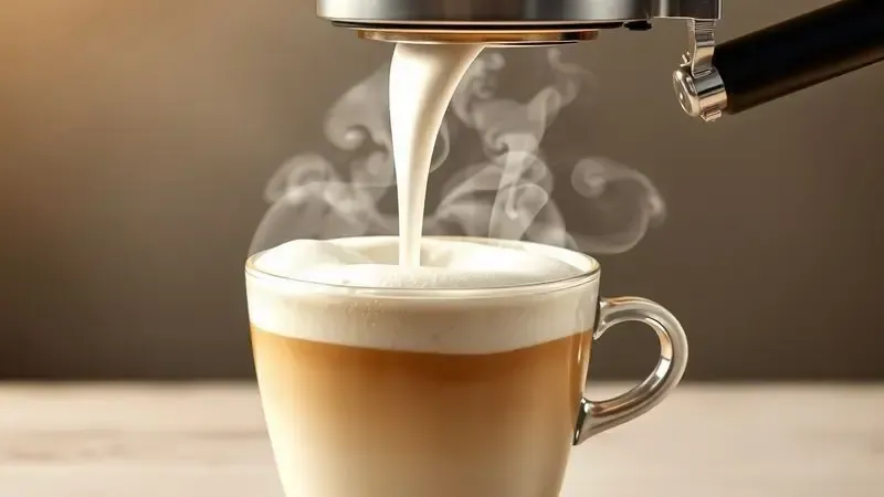 Ilustração do processo de vaporização do leite para criar espuma cremosa perfeita para cappuccino
