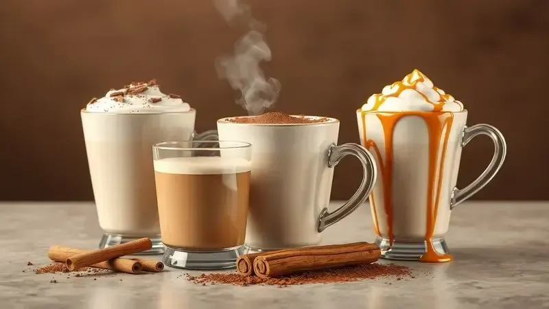 Cappuccino gourmet conceitual decorado com raspas de chocolate, canela e cacau em pó.