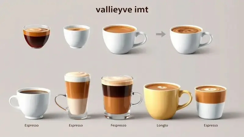 Ilustração conceitual da variedade de cafés e crema suave que uma cafeteira de cápsulas pode preparar.